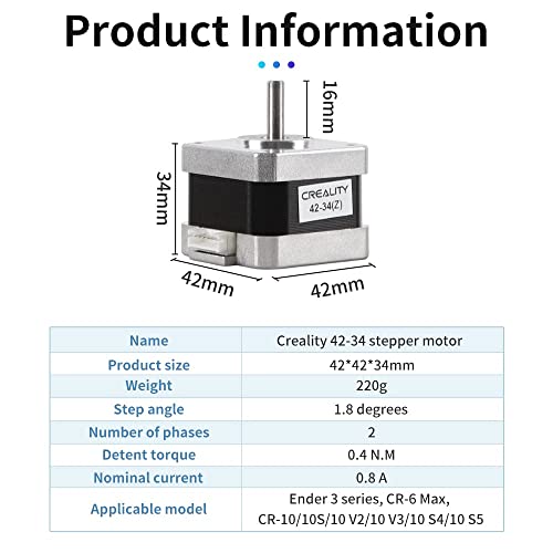 Creality Hivatalos 3D-s Nyomtató Z-Tengely Léptető Motor,42-34(Z) 3D-s Nyomtató Léptető Motor 2 Fázis 0.8 1.8 Fokos 0.4
