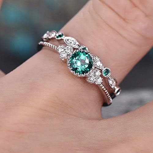 (Zöld) Női Kerek Vágott Zafír Eljegyzési Gyűrű Ezüst Esküvői Zenekar Size6-10 (9)