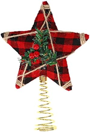Karácsonyi Kézműves Szövet, Buffalo, Ellenőrizze Miniatűr 5 Pont, Csillag, Fa Topper - 6.5 Cm Magas - Spirál Bázis (Piros / Fekete)
