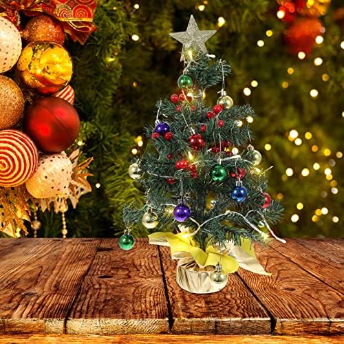 PRETYZOOM Mesterséges karácsonyfa Mini Karácsonyi Fenyőfa DIY Asztali karácsonyfa Golyókat, Csillag, Fa, Maximum 20 Meleg Sárga LED Világítás