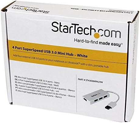 StarTech.com 4 portos USB 3.0 Hub - Multi Port USB Hub w/ Beépített Kábel Teljesítményű USB 3.0 adapter Laptop - Fehér (ST4300MINU3W)