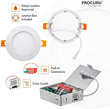 PROCURU 6-Pack 3 Hüvelykes 2700K-6000K LED Színe Választható Ultra-Vékony Süllyesztett Mennyezeti Beépíthető J-Box, Szabályozható Lehet-Gyilkos