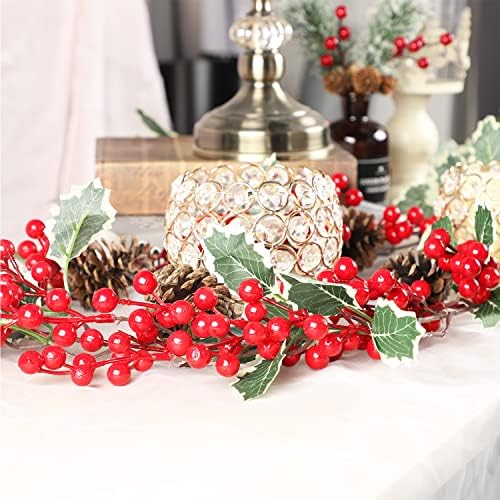 Aonewoe Karácsonyi Piros Bogyó Garland 6FT Rugalmas Mesterséges Burgundi Vörös Pip Berry Karácsonyi Koszorú a Karácsonyi Asztal Dísze karácsonyfa