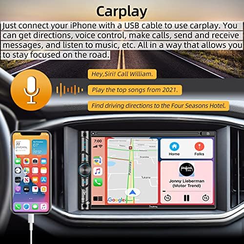 Dupla DIN CarPlay Multimédia Lejátszó 7 HD Kapacitív Érintőképernyő, Autó Hifi-Biztonsági Kamera, Bluetooth, 16-sávos EQ, Kormánykerék