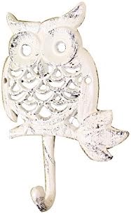 Kézműves Tengeri Dekoráció fehérre Meszelt öntöttvas Bagoly Horog 6 - Rusztikus Fal Hook - Bagoly Dekoráció Otthon