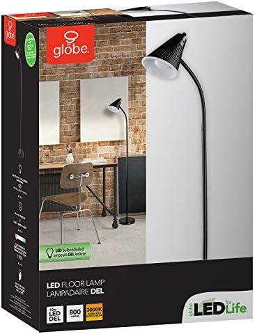 Globe-Elektromos 12708 59 1-LED állólámpa, Fekete, Matt, Műanyag Háló Árnyékban, LED Izzó Mellékelve, állólámpa Nappali, Emeleten