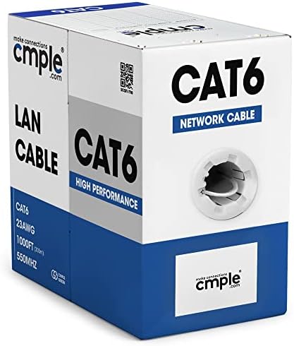 Cmple - Cat6 Kábel 1000ft Tömeges Lan Ethernet Cat 6 Vezetékes Hálózat UTP 23AWG CMR Kelő 10Gbps 550 MHz Húzza Doboz 1000 Méter, Fehér