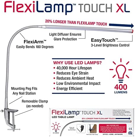 Americanails FlexiLamp Érintse meg XL - LED-es Asztal, asztali Lámpa - Cserélhető Clamp - Állítható Világítás Köröm Állomások - Manikűr Asztal