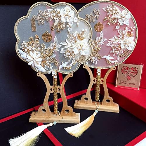 YFSDX Arany Menyasszonyi Kézi Csokrok Rajongó Típus, Kézzel készített Virágok Gyöngyös Kínai Fém Kerek Rajongó Esküvői Ékszerek,