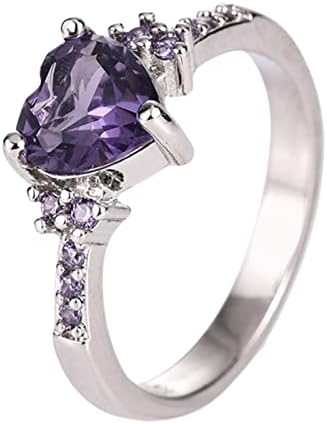 Gyémánt Cirkon Szív Alakú Ametiszt Gyűrű Női Stílus Cirkon Gyűrű, Ékszerek, Méret 9 Gyűrű Készlet
