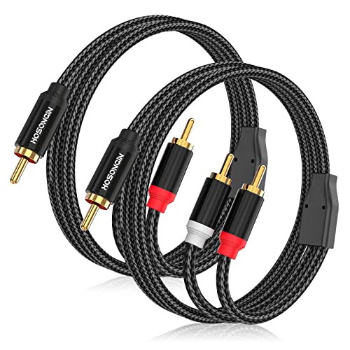 HOSONGIN 2-Pack Ultra-Tartós RCA-Y-Elosztó Kábel-2 Férfi 1 Férfi | 3.3 ft (1M) | 24K Aranyozott | Hi-Fi Hang | Tartós, Nylon