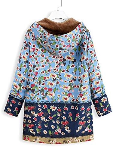 NIUQI Női Kabát Téli Meleg Outwear virágmintás Kapucnis Zsebbel Vintage Túlméretes Női Alkalmi Outwear