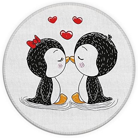 Knibeo Két Aranyos Pingvinek Szívek Vízálló Kis Kerek egérpad,7.9 x 7.9 Colos Csúszásmentes Gumi Alap Mousepad a Kollégiumi