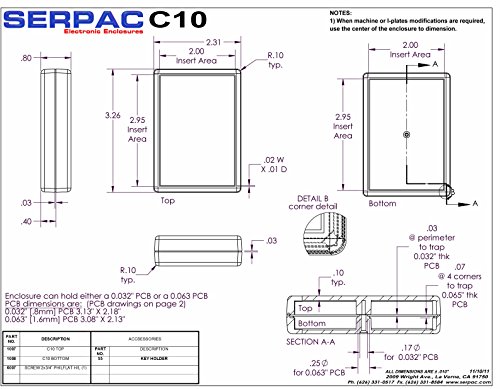 Serpac C10 ABS Műanyag Burkolat, 2.30 Hossz x 3-1/4 Széles x 0.80 Magasság, Mandula