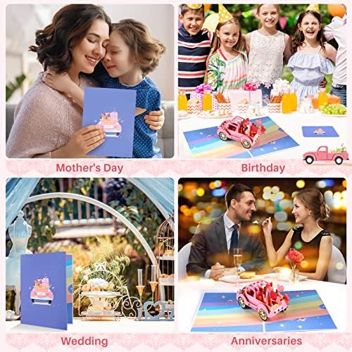 Siumir anyák Napja Kártya, Rózsaszín Autó, Virágok Pop Up Card, 6x8, 3D Kártya Felesége, anyák Napja Szerelem Kártya, üdvözlőlap