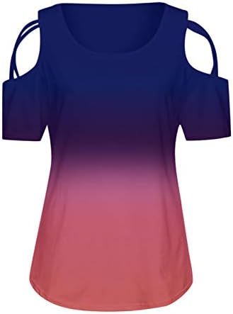 Könnyű Nyári Rövid Ujjú T-shirt Laza Fit Divatos Alkalmi Melegítőfelső a Nők Gradiens Klasszikus Legénység Nyak