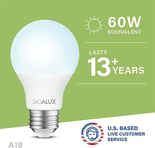 Sigalux 60W Egyenértékű 19 LED Izzó, Nappali Led Izzók 5000K 800LM E26 Közepes Bázis, Nem Szabályozható LED 9.5 Wattos Normál Izzók,